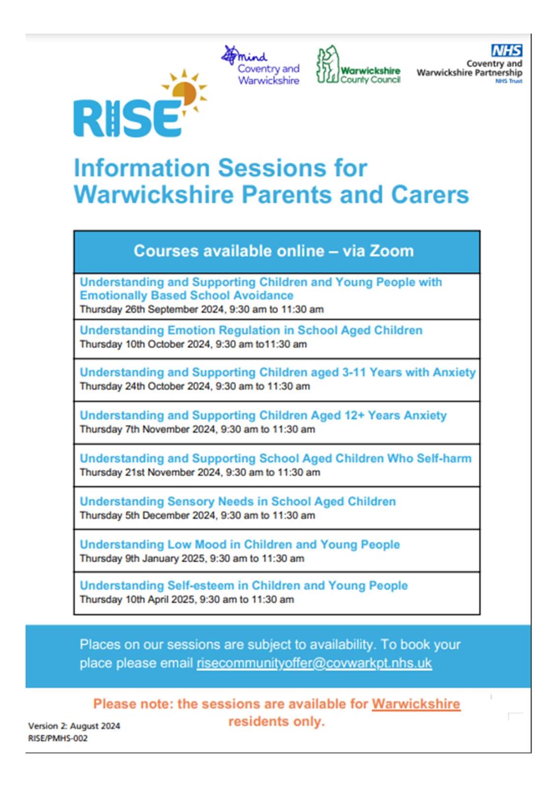 MHST courses Courses for parents, carers and families